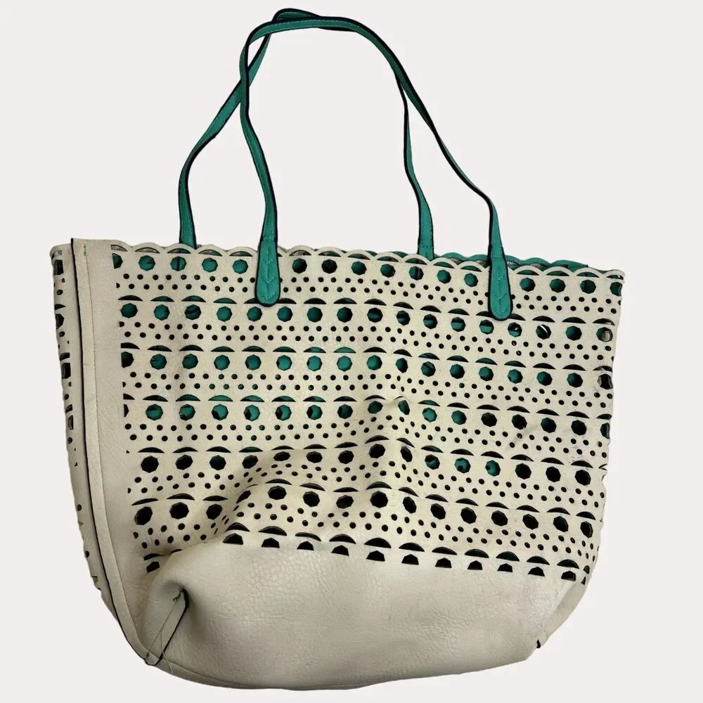 Reversible Double Handle Tote Purse Bag Cut Out Green